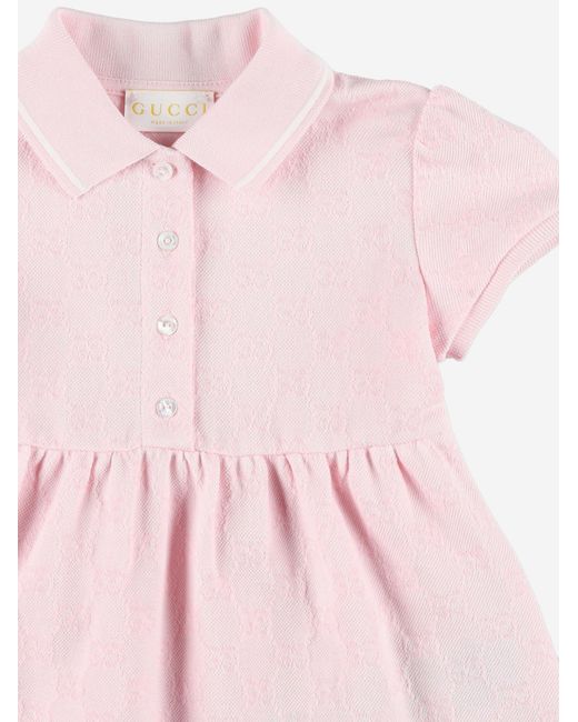 Gucci Pink Cotton Dress With Classic Collar