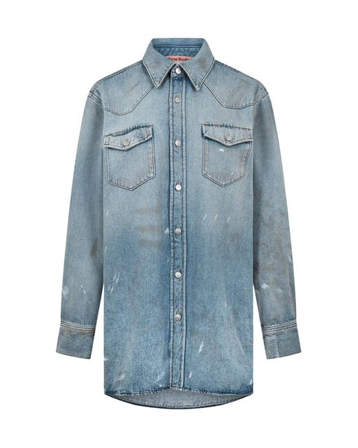 Acne Blue Karty Distressed Denim Overshirt for men