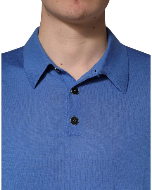 Dolce & Gabbana Blue Cashmere Short Sleeves Polo T-Shirt for men