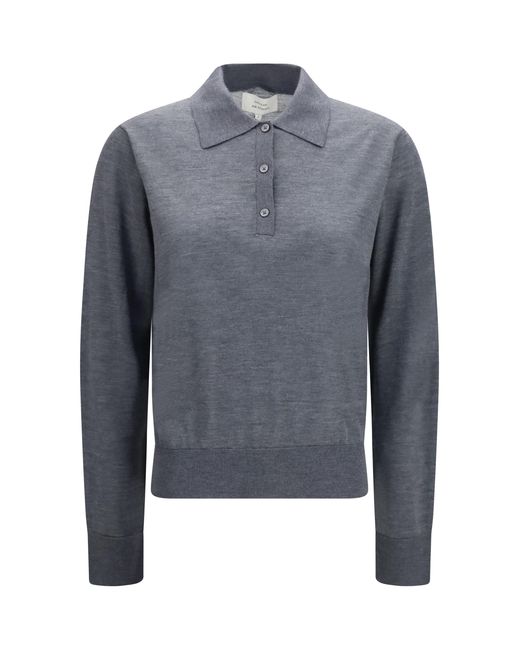 Loulou de Saison Blue Miles Long-Sleeve Fine-Knit Polo Kashmir/Capra Hircus T-Shirts