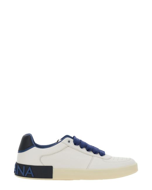 Dolce & Gabbana White Sneaker Portofino Custom With Contrast Heel And Leather Lettering Logo For Lamb Sheep for men