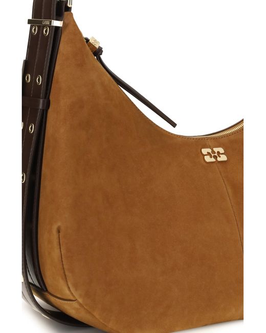 Ganni Brown Shoulder Bag Vegan Suede Recycled Polyester