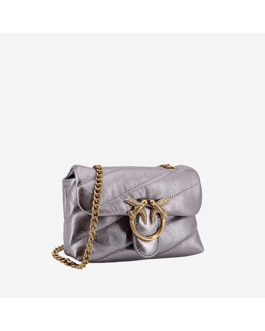 Pinko Gray Shoulder Bag Love Baby Leather