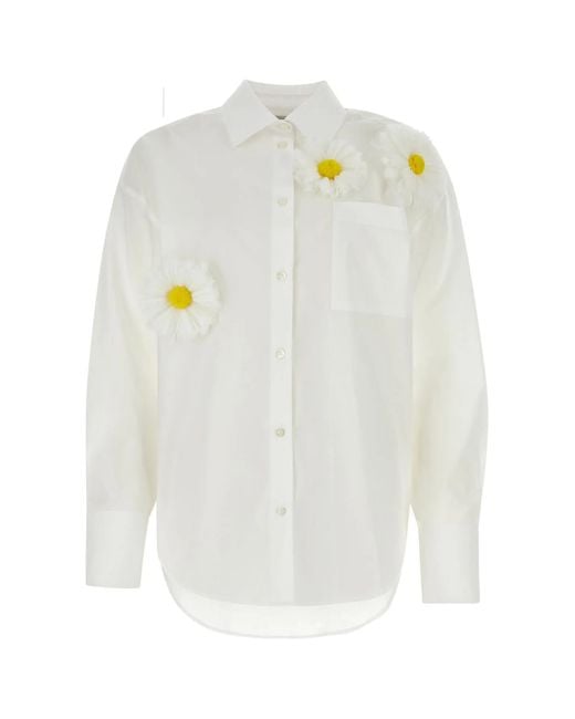 MSGM White Floral Detail Round Hem Shirt
