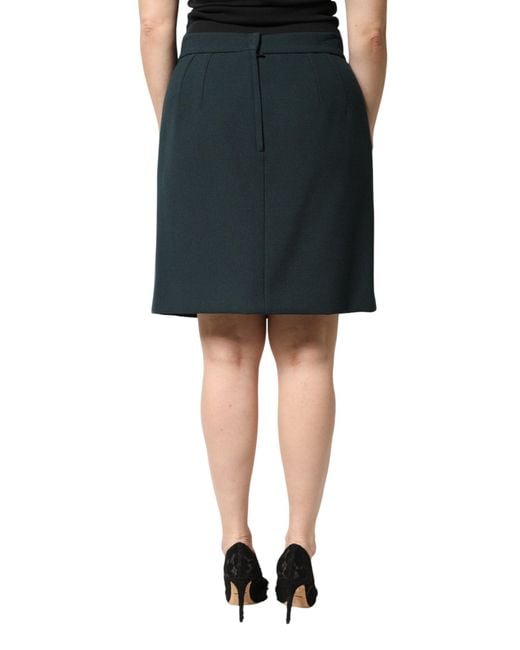 Dolce & Gabbana Black Dark Green Mid Waist Pencil Cut Mini Skirt