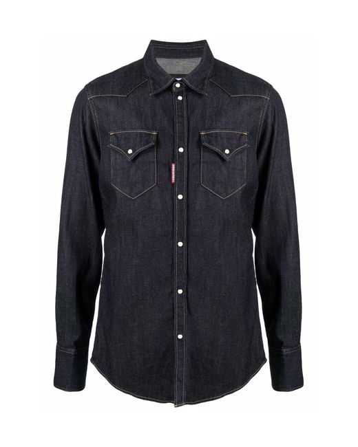 DSquared² Blue Western Denim Shirt With Hemp Blend for men