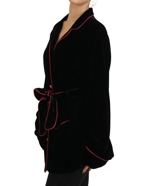 Dolce & Gabbana Black Elegant Silk-Blend Jacket With Waist Belt