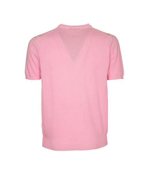 Kangra Pink Crewneck Rib Trim Plain T-Shirt for men