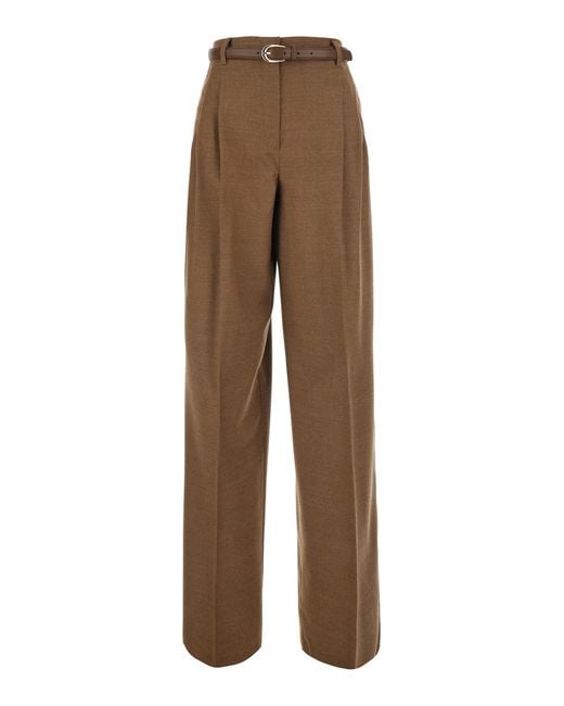 Max Mara Brown High-Waisted Mstlago Trousers Wool