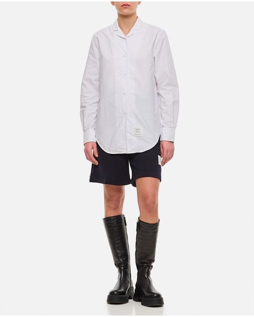 Thom Browne White Lapel Collar Cotton Shirt