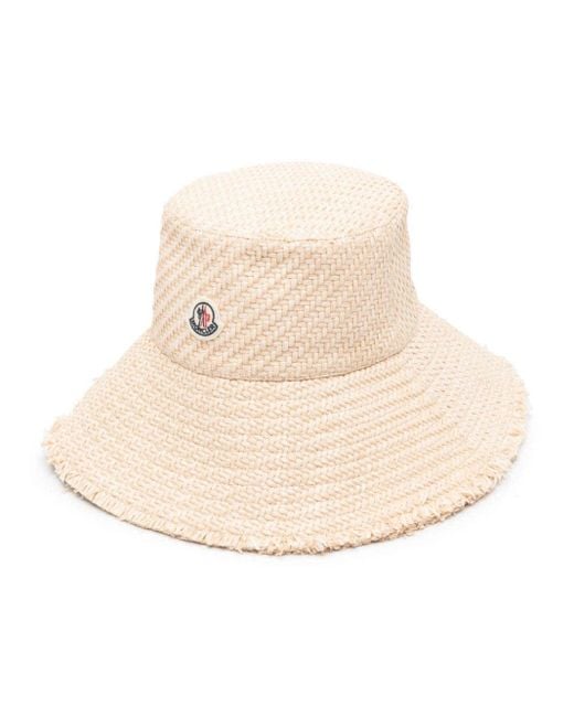 Moncler Natural Raffia Bucket Hat With Logo