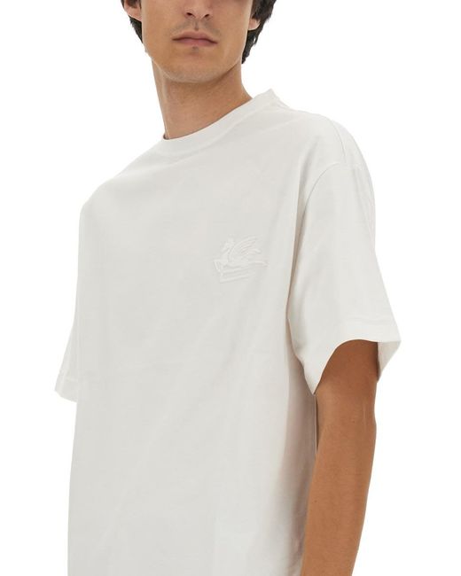 Etro White T-Shirt With Pegasus Embroidery for men