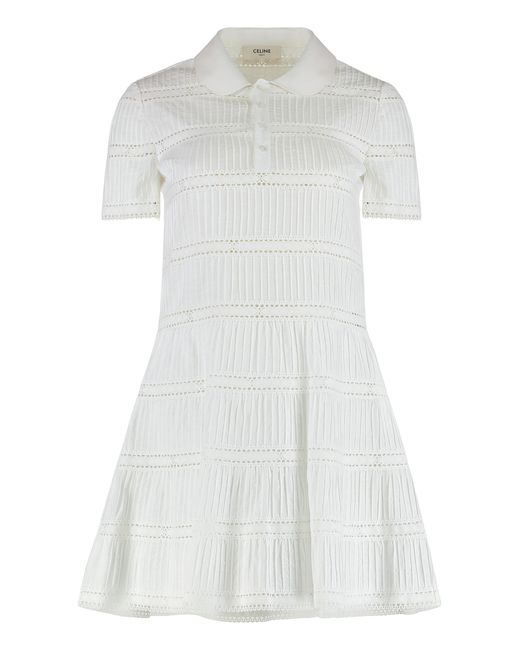Céline White Dress With Embroidered Trimmings Cotton
