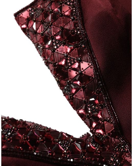 Dolce & Gabbana Red Embellished Vneck Evening Gown Dress