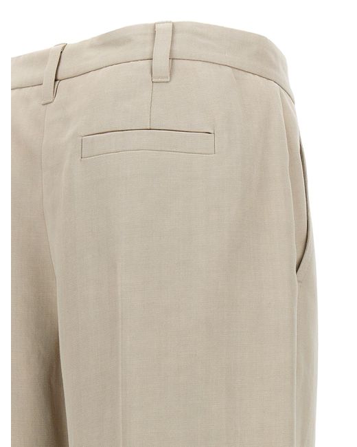 Brunello Cucinelli Natural Curved Viscose And Linen Trousers