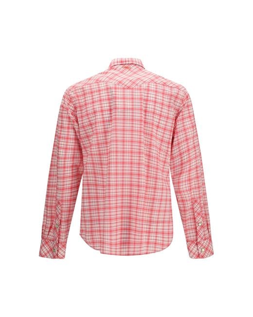 Versace Pink Slim Checked Cotton Poplin Shirt for men