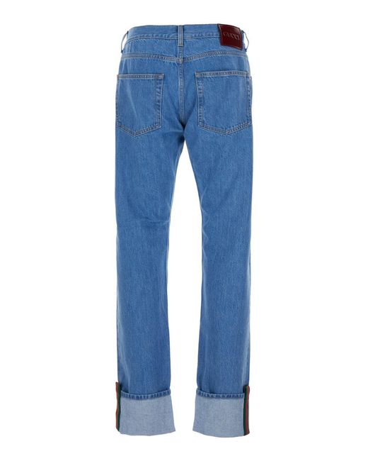 Gucci Blue Jeans With Logo Patch And Turn-Up Hem Cotton for men