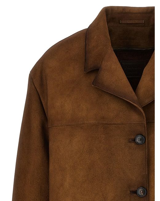 Prada Brown Single-breasted Suede Coat