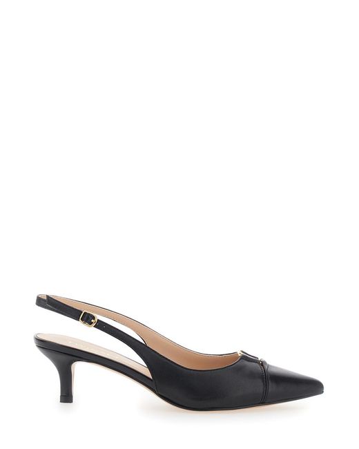 Twinset Metallic Nera Pointed Toe Leather Pumps Fabric Heels