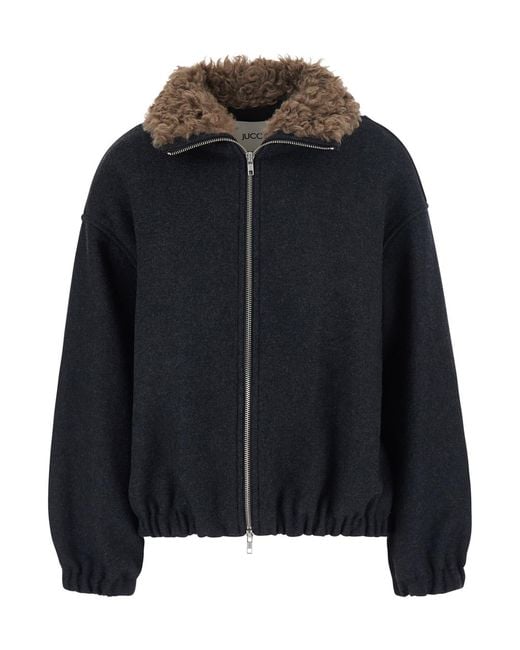 Jucca Black Bomber Jacket Wool Blend Coat