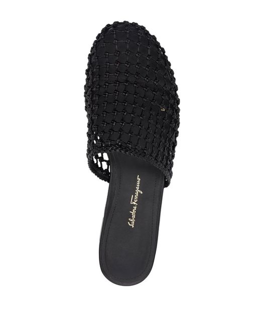 Ferragamo White Woven-Design Leather Mules