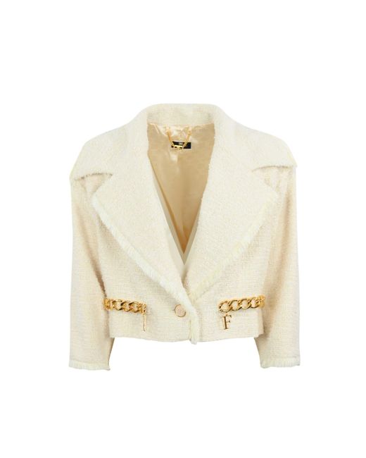 Elisabetta Franchi White Cropped Tweed Jacket