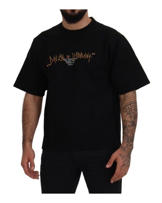 Dolce & Gabbana Black Logo Cotton Crewneck T-Shirt for men