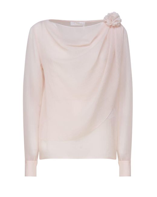 Chloé Pink Draped Top With Boat Neckline