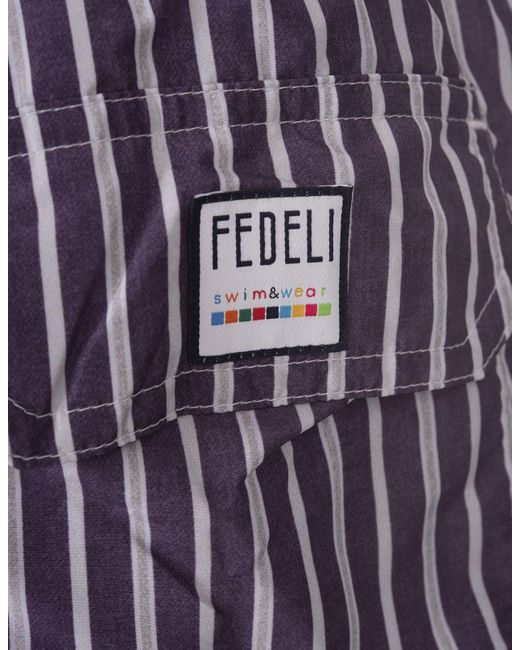 Fedeli Purple Burgundy Striped Swim Shorts for men