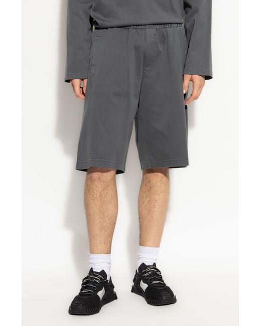 Dolce & Gabbana Gray Cotton Shorts With Logo Appliqué for men