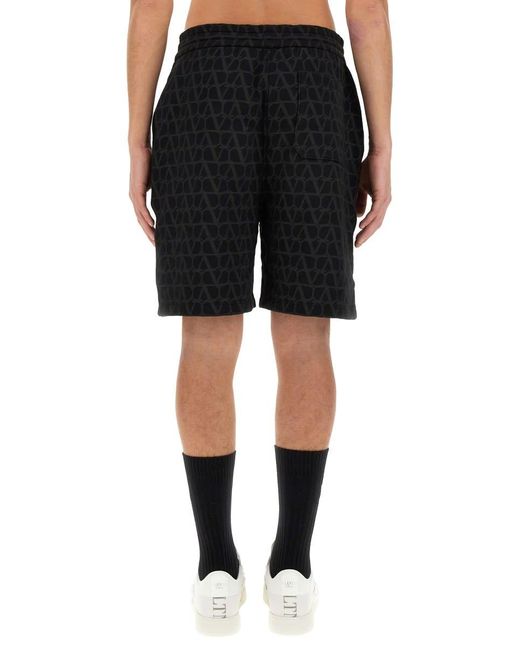 Valentino Black Bermuda Shorts With Toile Iconographe Print for men