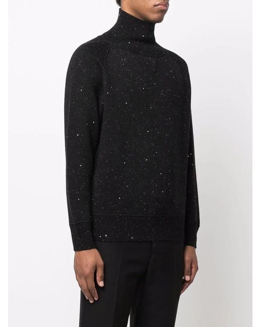Ferragamo Black Speckle-Knit Roll Neck Jumper for men