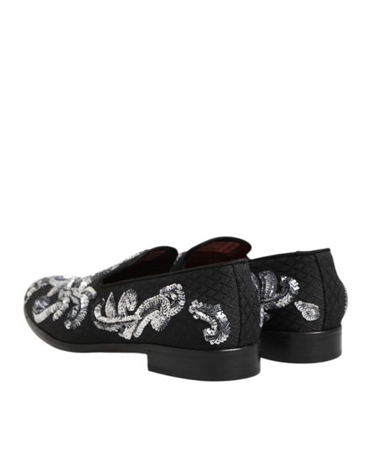 Dolce & Gabbana Black Silver Sequined Loafers Men Dress Shoes for men