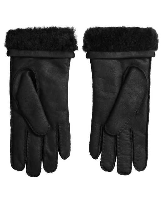 Dolce & Gabbana Black Leather Fur Short Hands Mitten Gloves for men