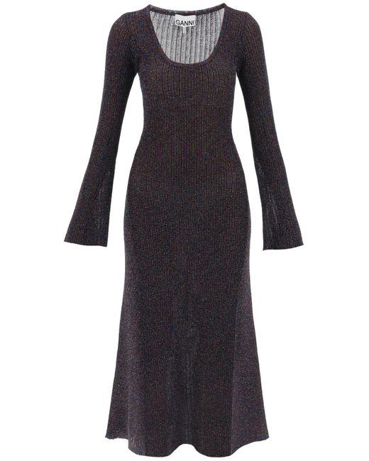 Ganni Black Lurex Knit Midi Dress