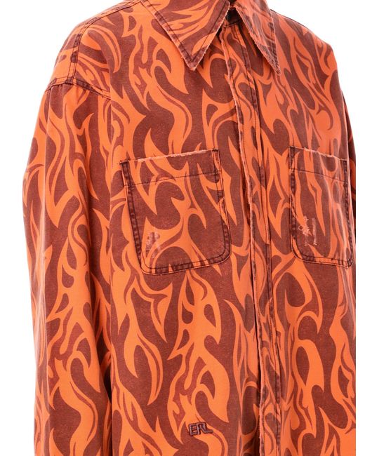 ERL Orange Printed Flame Shirt