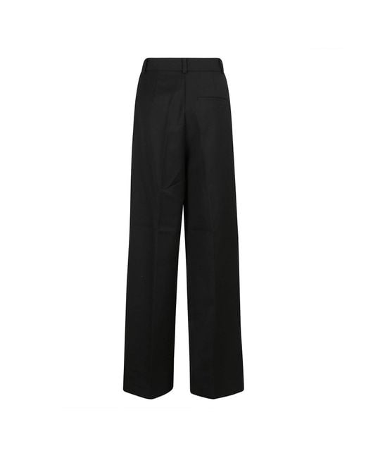 Anine Bing Black High-Waisted Wide-Leg Trousers With Clean Finishes