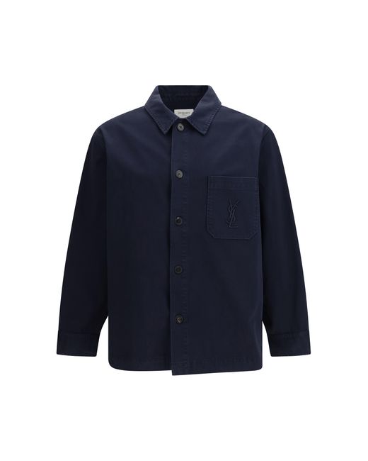 Saint Laurent Blue Cassandre Overshirt Gabardine With Logo Cotton Shirt for men