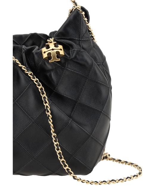 Tory Burch Black Mini Hobo Shoulder Bag Fleming Calf Leather