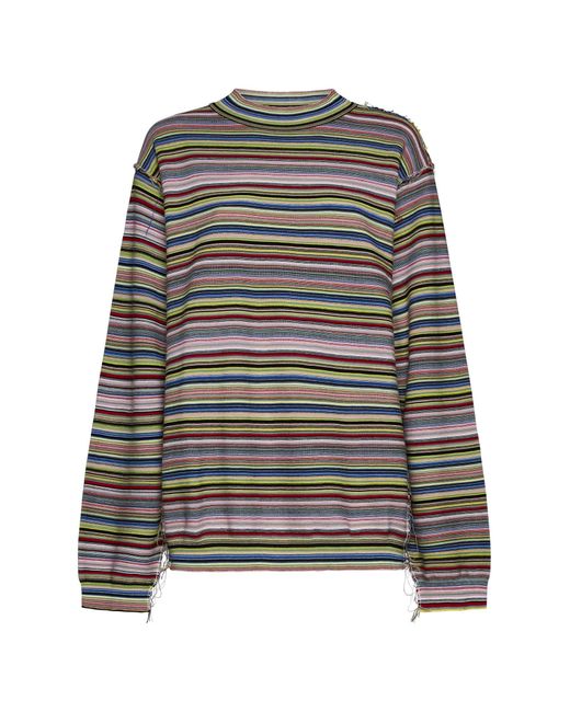 Maison Margiela Gray Striped Cotton Sweater