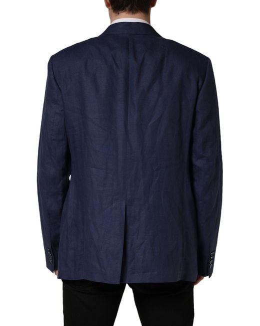 Dolce & Gabbana Blue Single Breasted 2 Button Suit Jacket Linen for men