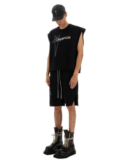 Rick Owens X Champion Black Cropped Micro Tatlin T-Shirt for men