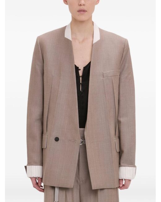 Victoria Beckham Natural Limestone-Colored Herringbone Virgin Wool Double-Breasted Suit