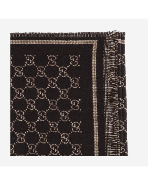 Gucci Black Wool Scarf With Gg Pattern for men