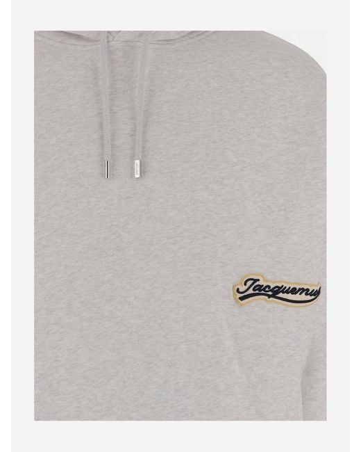 Jacquemus Gray Drawstring Hood Cotton Sweatshirt With Varsity Patches for men