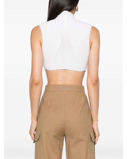 Chloé White Ribbed-knit Cropped Top