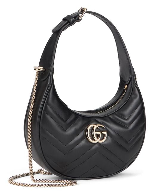 Gucci Black Shoulder Bag Gg Marmont Leather Calf Skin