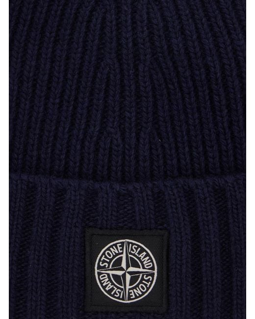 Stone Island Blue Boys Beanie Tech Fabric Hat for men