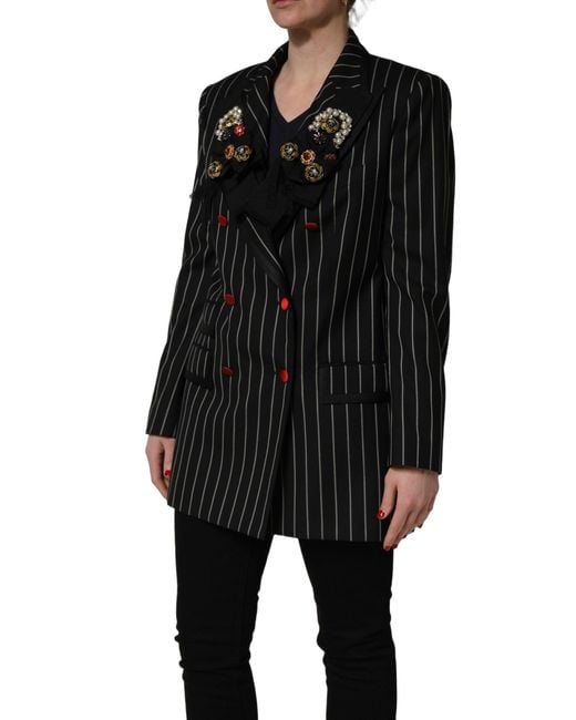 Dolce & Gabbana Black Stripe Double-Breasted Blazer Jacket Clothing