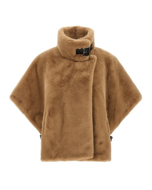 Pinko Brown Fur-Effect Wool Cape